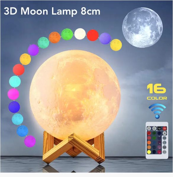 3D Moon Lamp, moon lamp, 3d lamp, moon light, lamp light, rgb light, minhajzone, online shop,