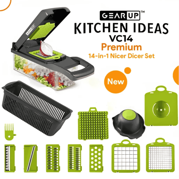gearup vc14, kitchen tools, egetable Fruits Multifuction Cutting, GearUP VC14 Premium 14-in-1 Vegetable Fruits Multifuction Cutting Slicer, ftuits cutter, minhajzone, kitchen tools