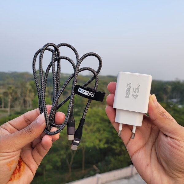 GearUP GP007 45W Fast PD Charger & GearUP CC6015 Type-C to C 60W PD cable Combo, 45W fast charger, Type-C PD charger, USB-C fast charger, GearUP GP007 charger, USB-C to USB-C PD cable, 60W PD charging cable, GearUP  45W Fast PD Charger
