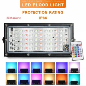 RGB LED Flood Light- Remote Controlled IP66 Waterproof Landscape & Outdoor Lighting (50W, AC220V) – Black Color, RGB LED Flood Light, rgb flood light price in bd, minhajzone, remote control rgb light price in bd, outdoor light for rgb,