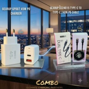 GearUP GP007 45W Fast PD Charger & GearUP CC24015 Type-C to Type-C 240W PD cable Combo, 45w fast charging adapter and 240w type c to type c cable